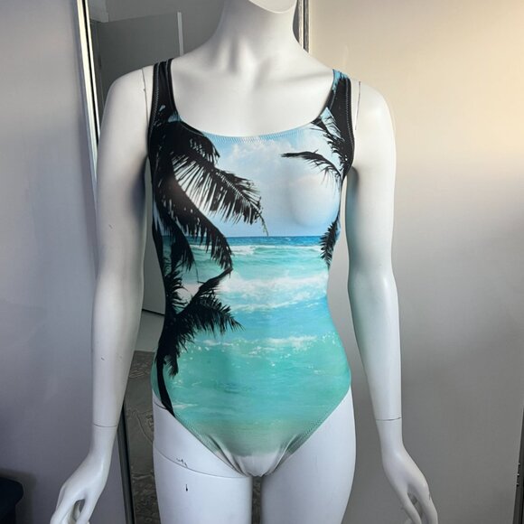 J. Crew Beach Scene w/ Palm Tree Scoop Back one piece C1964 SZ 6 - Picture 2 of 9